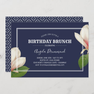 Convite Southern Magnolia Birthday Brunch Blue
