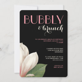 Convite Southern Magnolia Bubble Brunch | Preto-marfim ros