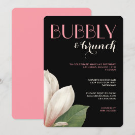 Convite Southern Magnolia Bubble Brunch | Preto-marfim ros
