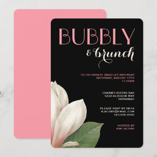 Convite Southern Magnolia Bubble Brunch  Preto-marfim rosa