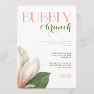Convite Southern Magnolia Bubble Brunch  Verde rosa branco