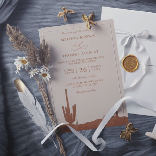 Convite Southwestern Terracotta Desert QR Code Wedding (Criador carregado)