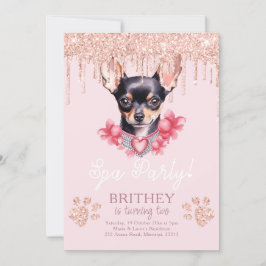 Convite Spa Birthday Elegant Dog Glitter
