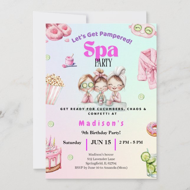 Convite Spa Birthday Invitation • Pamper Party Invite (Frente)