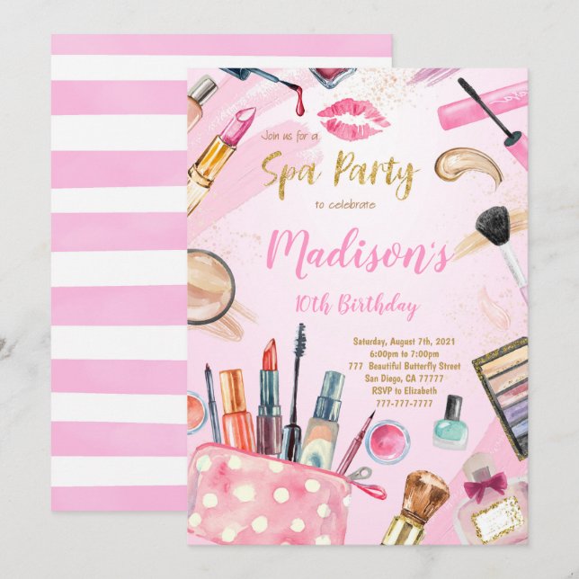 Convite Spa Birthday Invites (Frente/Verso)