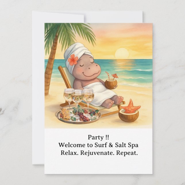 Convite Spa by the beach with Hippo  Invitation (Frente)