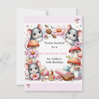 Convite  Spa Cute Mouse Sleepover Party Invitation