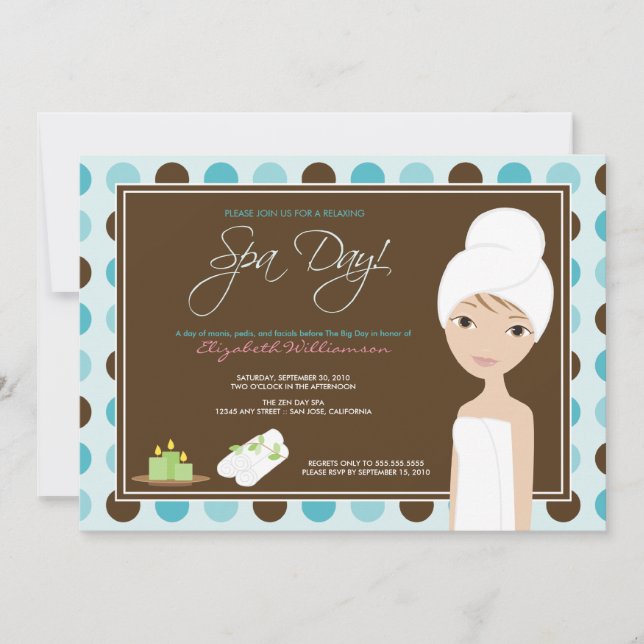 Convite Spa Day Polka-dots Chá de panela Invite (aqua) (Frente)