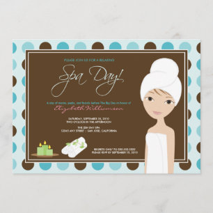 Convite Spa Day Polka-dots Chá de panela Invite (aqua)