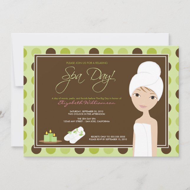 Convite Spa Day Polka-dots Chá de panela Invite (limão) (Frente)