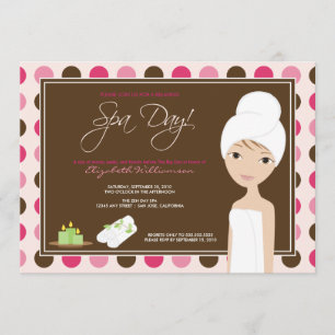 Convite Spa Day Polka-dots Chá de panela Invite (rosa)