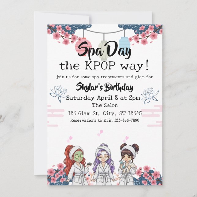 Convite Spa Day the KPOP Way birthday (Frente)