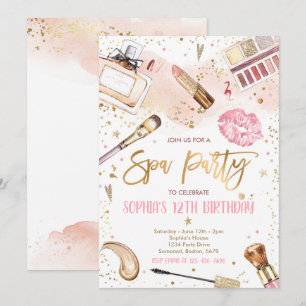 Convite Spa Makeup Festa de aniversário Blush Pink Glam P