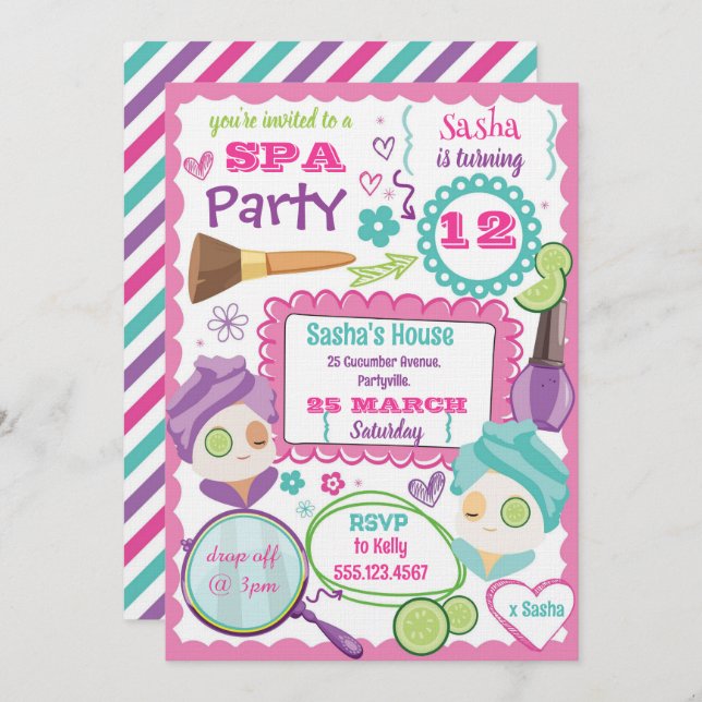 Convite Spa Party Birthday Invitation (Frente/Verso)