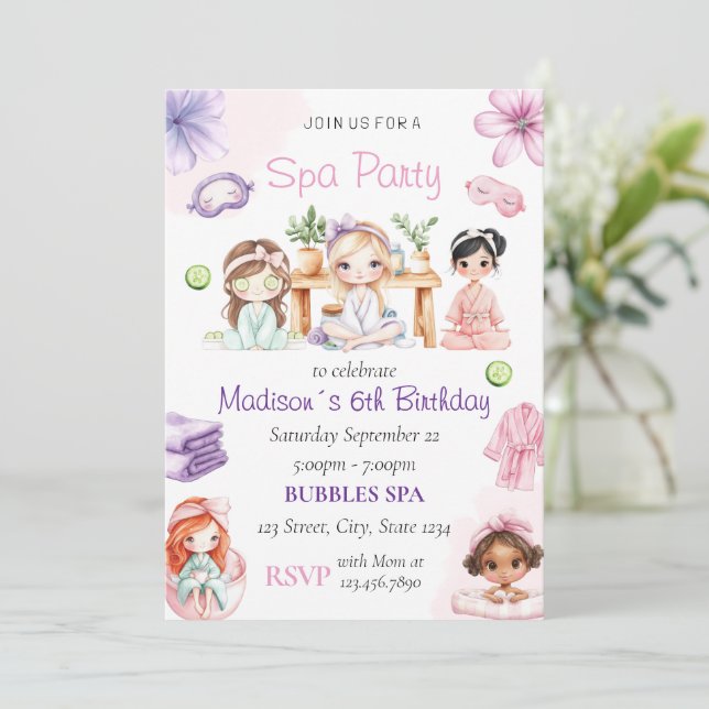 Convite Spa Party Birthday Invitation (Em pé/Frente)