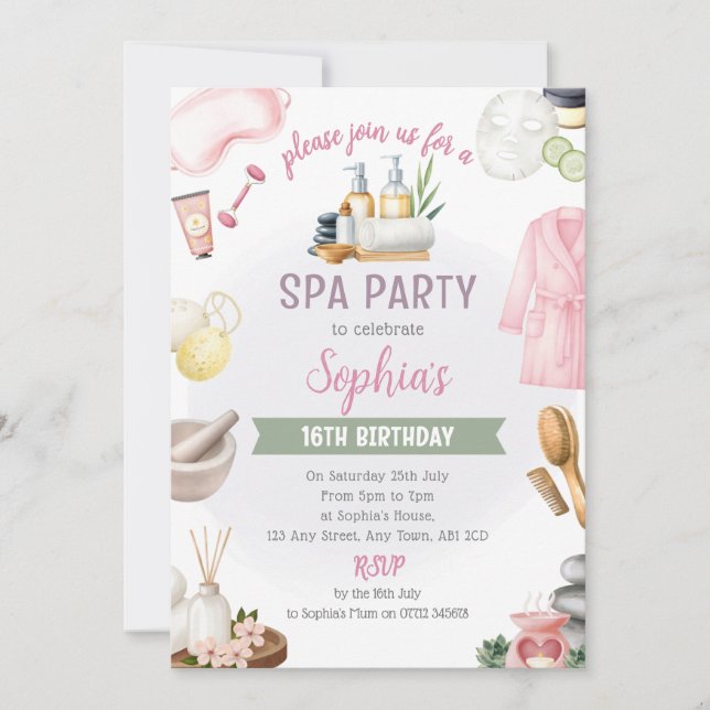 Convite Spa Party Invitation, Natural Calm Refresh Pamper (Frente)