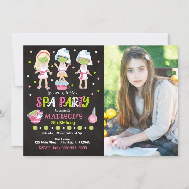 Convite Spa Party Photo Birthday Invitation (Frente)