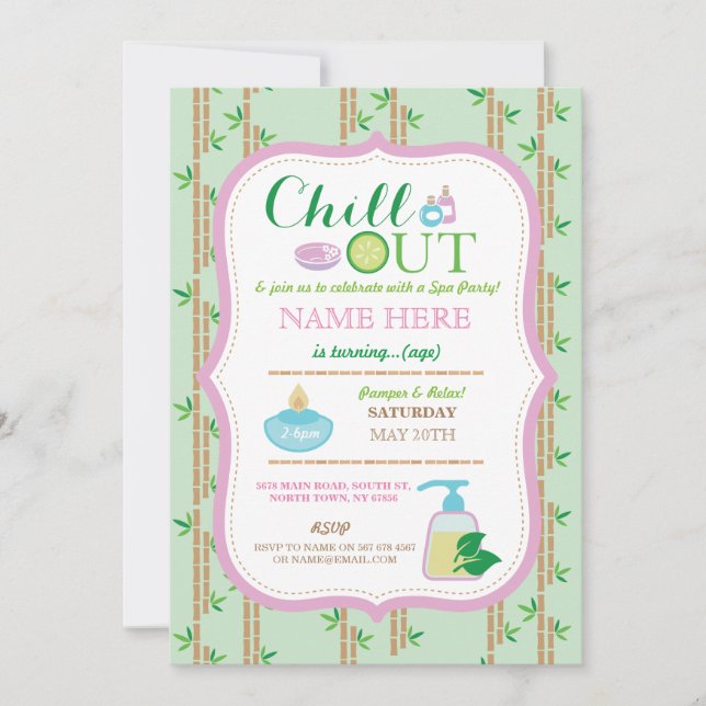 Convite Spa Qualquer Festa de aniversário Idade Relaxar Co (Frente)