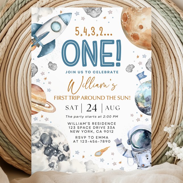 Convite Space 1st Birthday Party First Trip Around The Sun (Criador carregado)