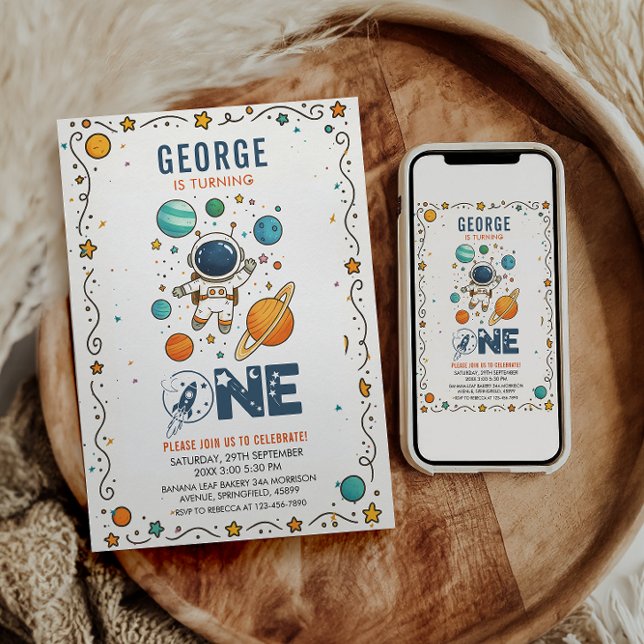 Convite Space Adventure 1st birthday | Outer Space  (Criador carregado)