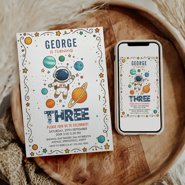 Convite Space Adventure 3rd Birthday | Outer Space Party (Criador carregado)