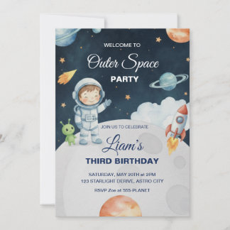 Convite Space Adventure Astronaut Birthday Invitation