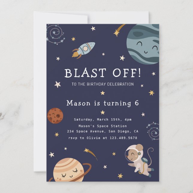 Convite Space Adventure Playful Kids Birthday Party (Frente)