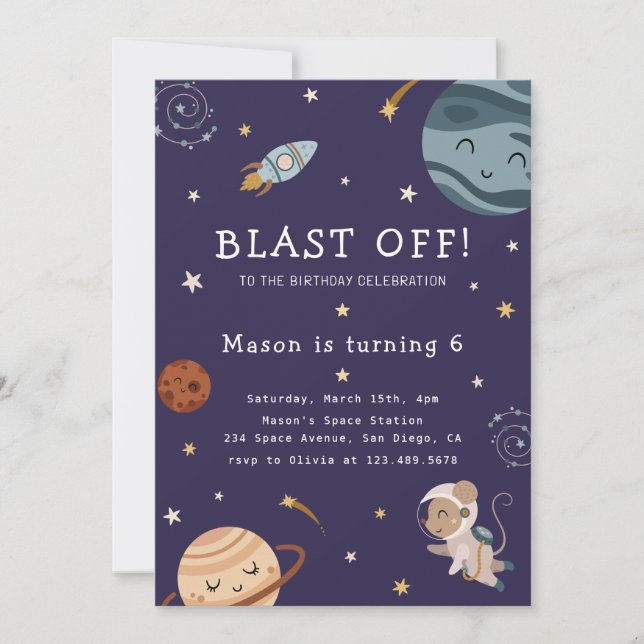Convite Space Adventure Playful Kids Birthday Party (Frente)