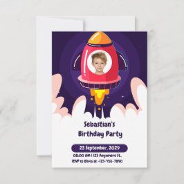 Convite Space and Spaceship Photo Kids Birthday Invitation