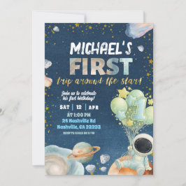 Convite Space Boy 1ST Trip around the sun Birthday Invitat