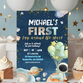 Convite Space Boy 1ST Trip around the sun Birthday Invitat