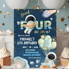 Convite Space Boy reach FOUR the stars 4th Birthday Invita