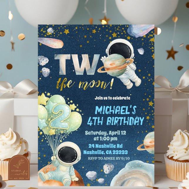 Convite Space Boy TWO the moon Birthday Invitation (Criador carregado)
