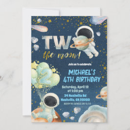 Convite Space Boy TWO the moon Birthday Invitation