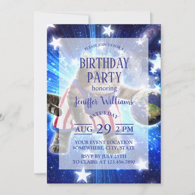 Convite Space cat jogando basquetebol (Frente)