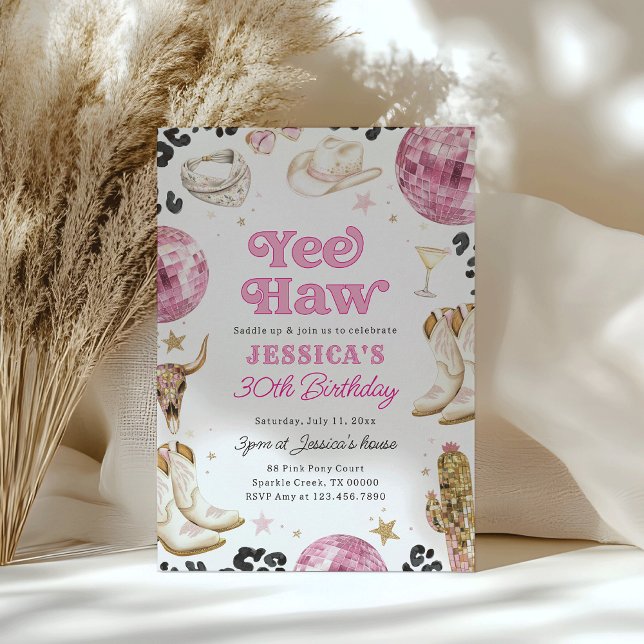 Convite Space Cowgirl Rodeo Pink Disco Birthday Party  (Criador carregado)