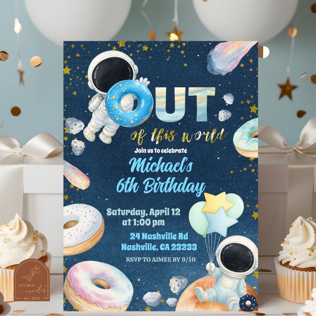 Convite Space donuts Boy Birthday Invitation (Criador carregado)