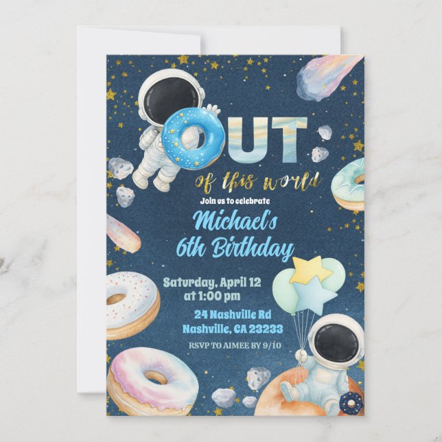 Convite Space donuts Boy Birthday Invitation (Frente)