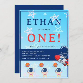 Convite Space First Birthday Invitation – One Year Old Boy