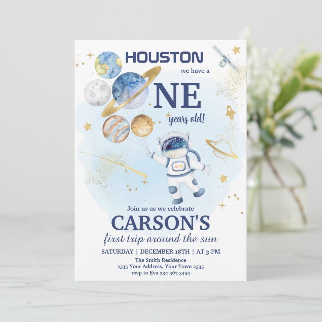 Convite Space First Outer Space First Birthday (Em pé/Frente)