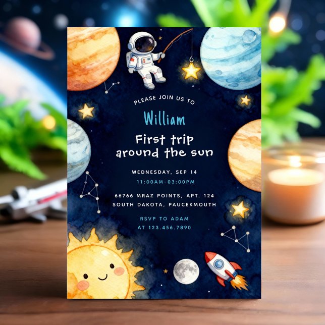 Convite Space First Trip Around The Sun 1st Birthday (Criador carregado)