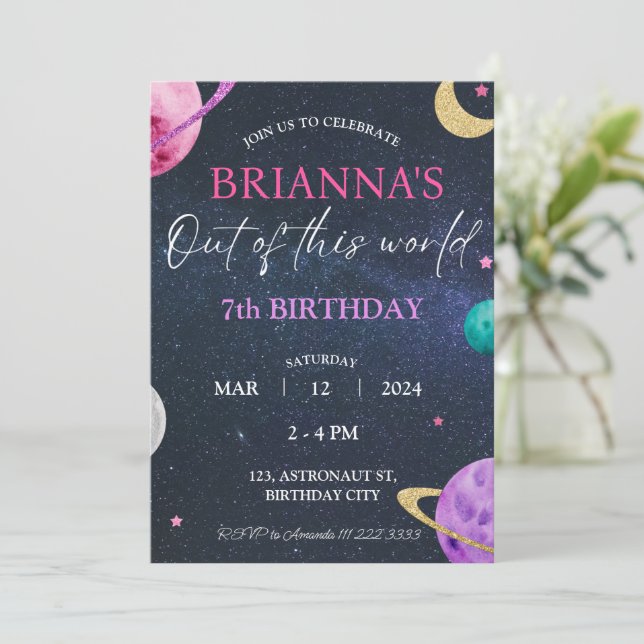 Convite Space Galaxy 3º 5 7 8º 9º aniversário (Em pé/Frente)
