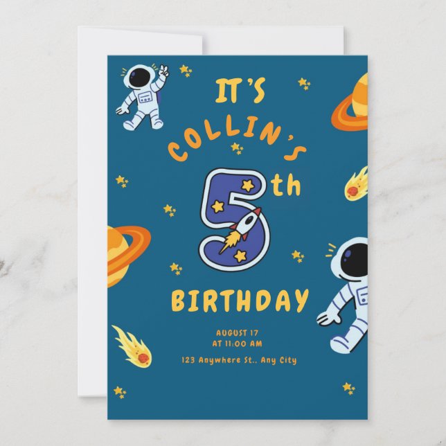 Convite Space Theme 5th Birthday Invitation for Boys (Frente)