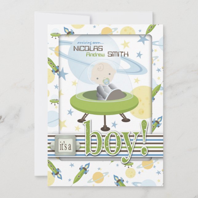 Convite Spaceship Astronaut Baby Shower Invitations (Frente)