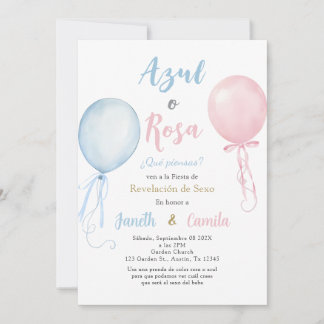 Convite Spanish Balloons Gender Reveal Invitation