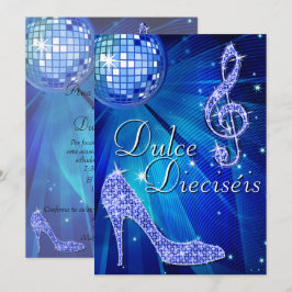Convite Spanish Blue Disco Ball & Sparkle Heels Sweet 16
