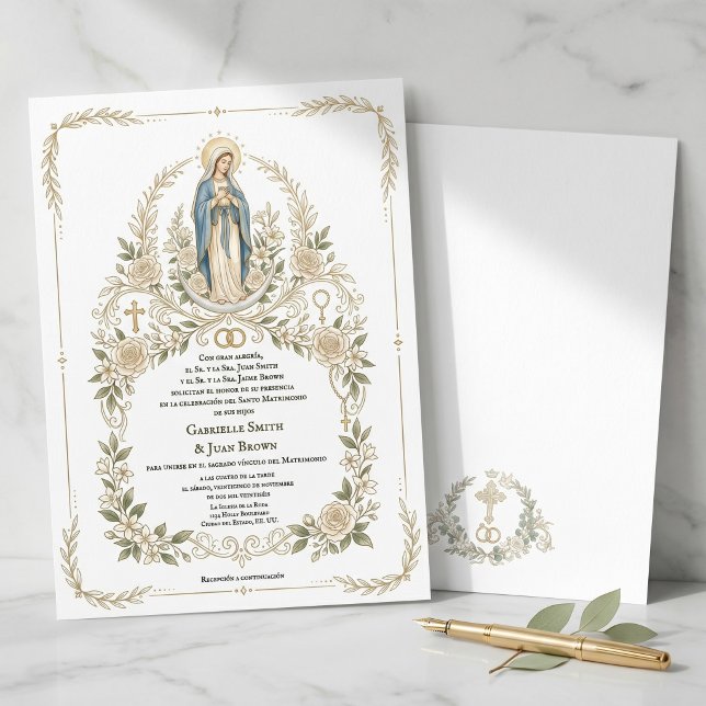 Convite Spanish Boda Catholic Virgin Mary Nuptial Mass  (Criador carregado)