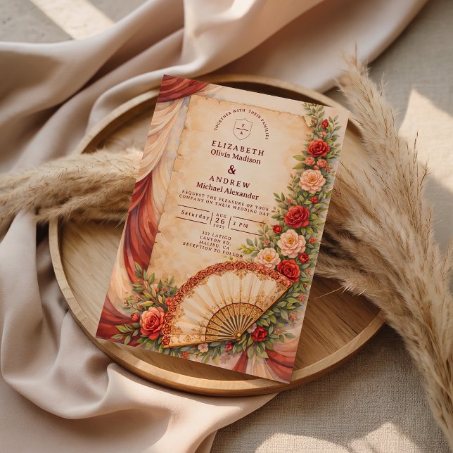 Convite Spanish Fan Romance Wedding (Criador carregado)