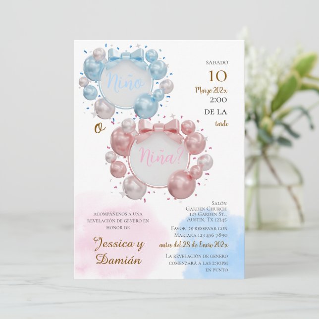 Convite Spanish Gender Reveal Invitation (Em pé/Frente)