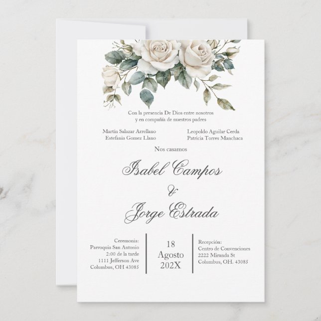 Convite Spanish Greenery Wedding Invitation (Frente)
